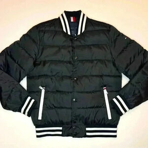 Tommy Hilfiger Men's Varsity Bomber Jacket  Black White Size- Small